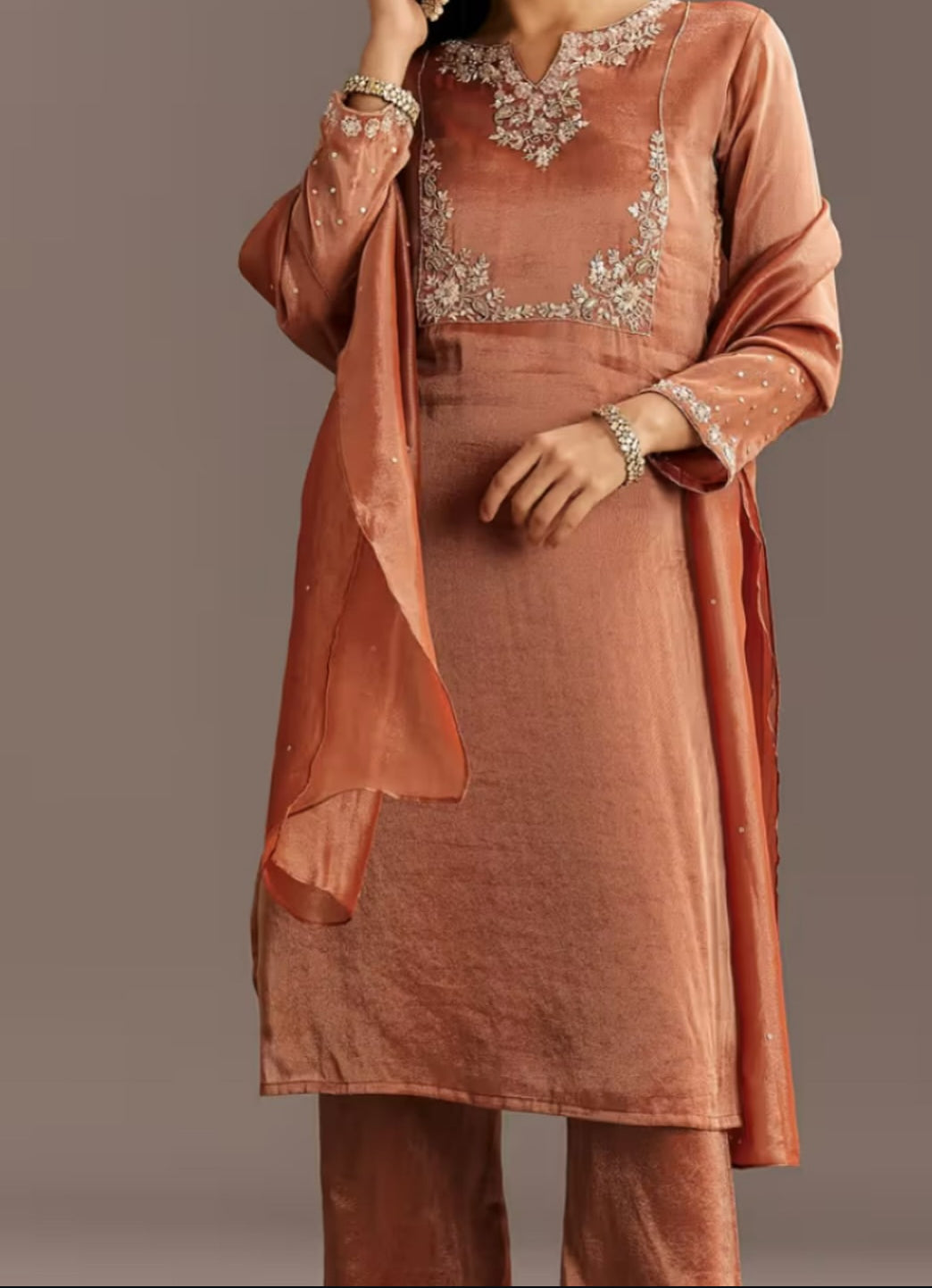 Peach Zari Kurta Set