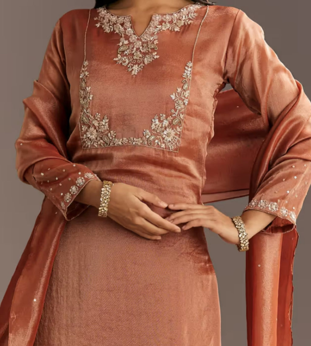 Peach Zari Kurta Set