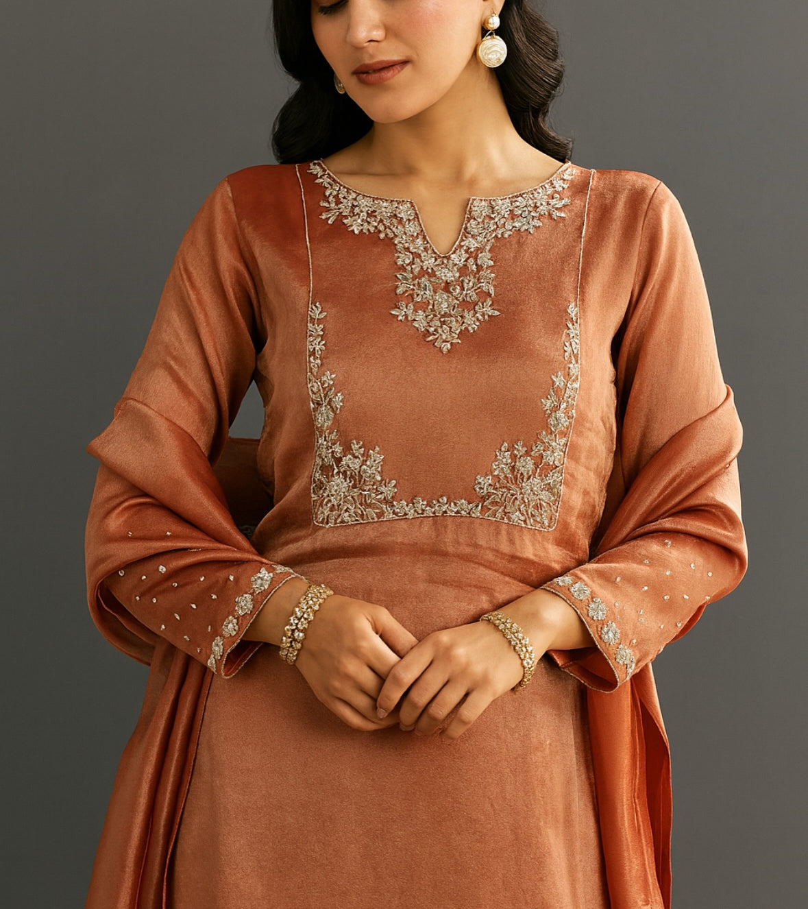 Peach Zari Kurta Set