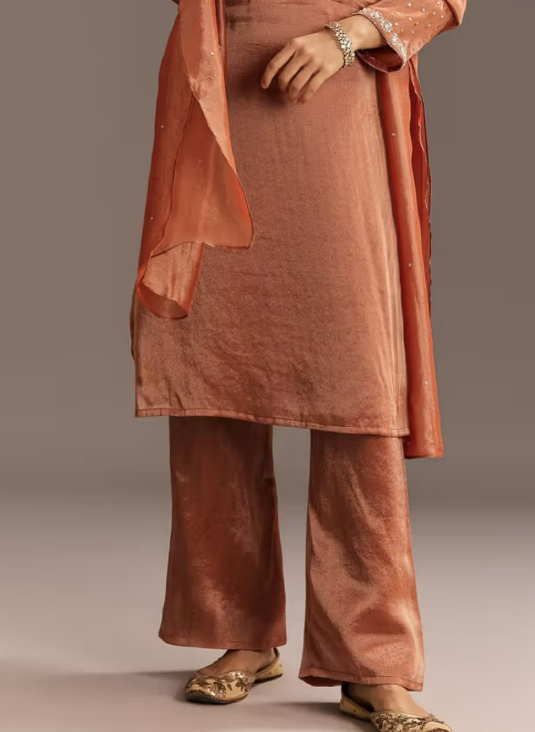 Peach Zari Kurta Set
