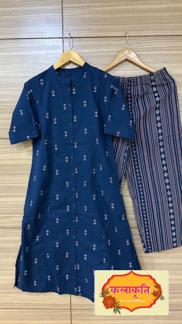 Blue Printed A-line Kurta Pant Set