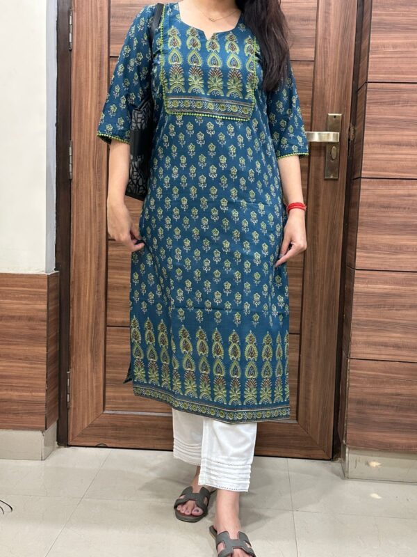 Ajrakh Print Kurti With Lace Detailing