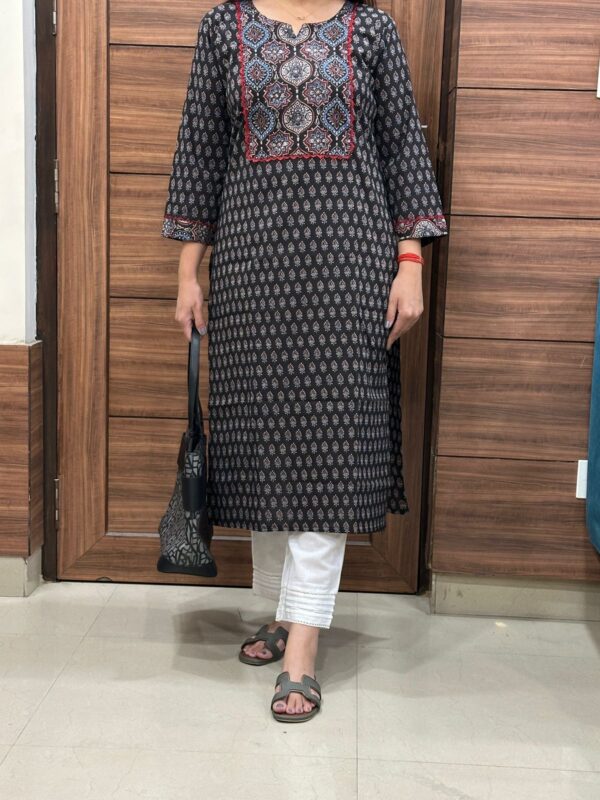 Black Ajrakh Print Kurti With Lace Detailing