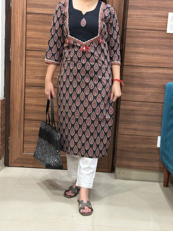 Black Ajrakh Print Kurti With Shell Detailing